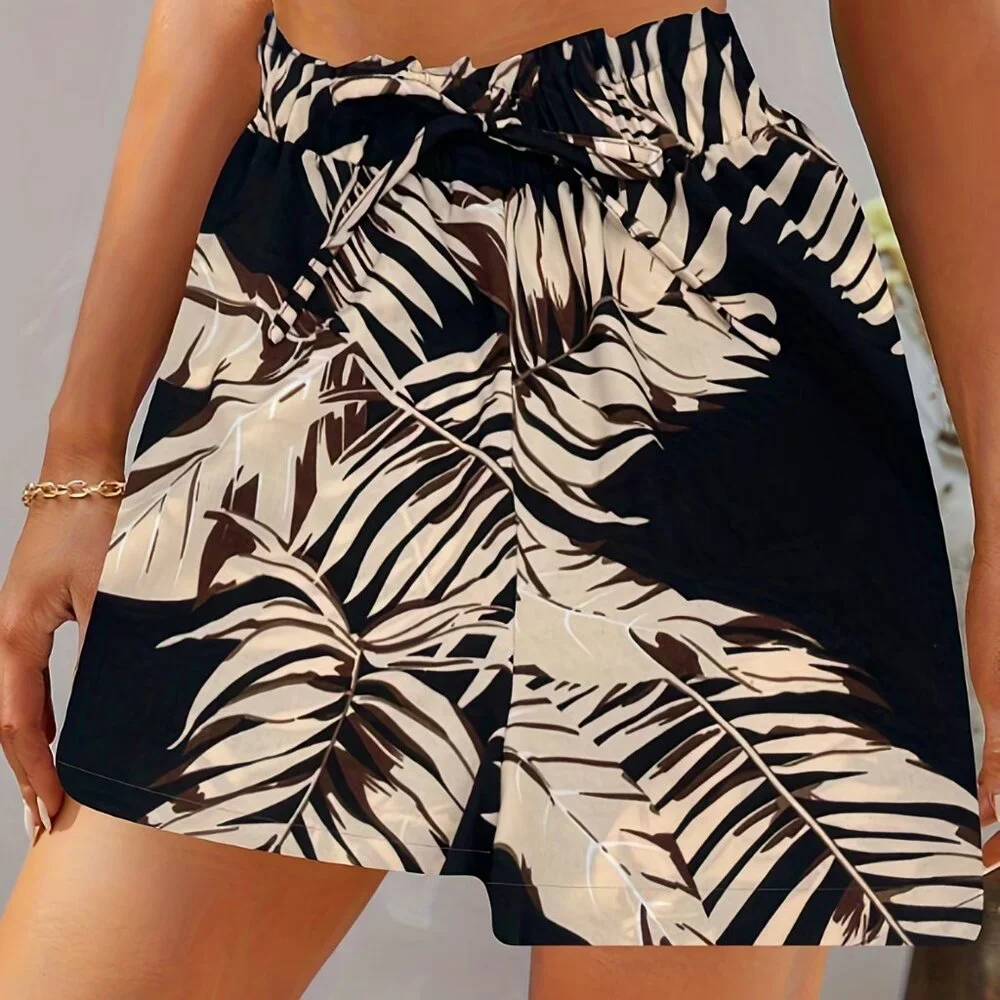 Boho Floral Leaf Tie Front Shorts - Picture 4 of 5